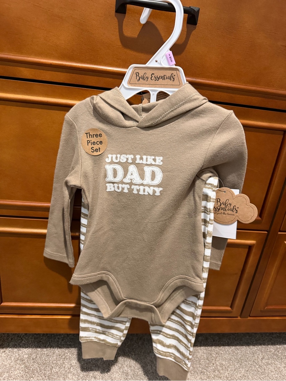 Just Like Dad But Tiny Hooded One-Piece Set in Tan
